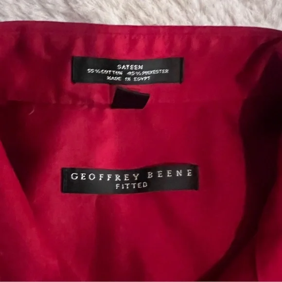 Geoffrey Beene Fitted Sateen Red Shirt size Medium 15.5" 34/35 sleeve - Picture 4 of 4